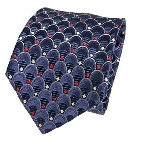 Ermenegildo Zegna Silk Tie Mens Blue Red‎ Geometric Jacquard Made In Italy